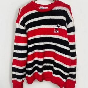 Disney Forever 21 Sweater Mens L Red Striped Mickey Mouse I’m